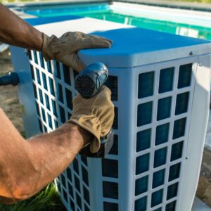 Person repairing a pool heater