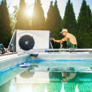 Person installing a pool heater