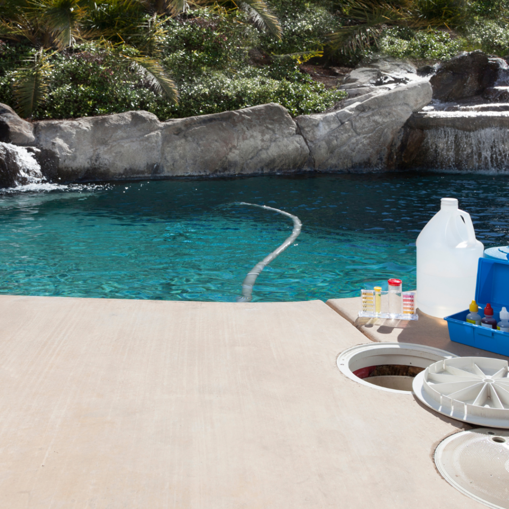 Swimming pool with cleaning equiptment