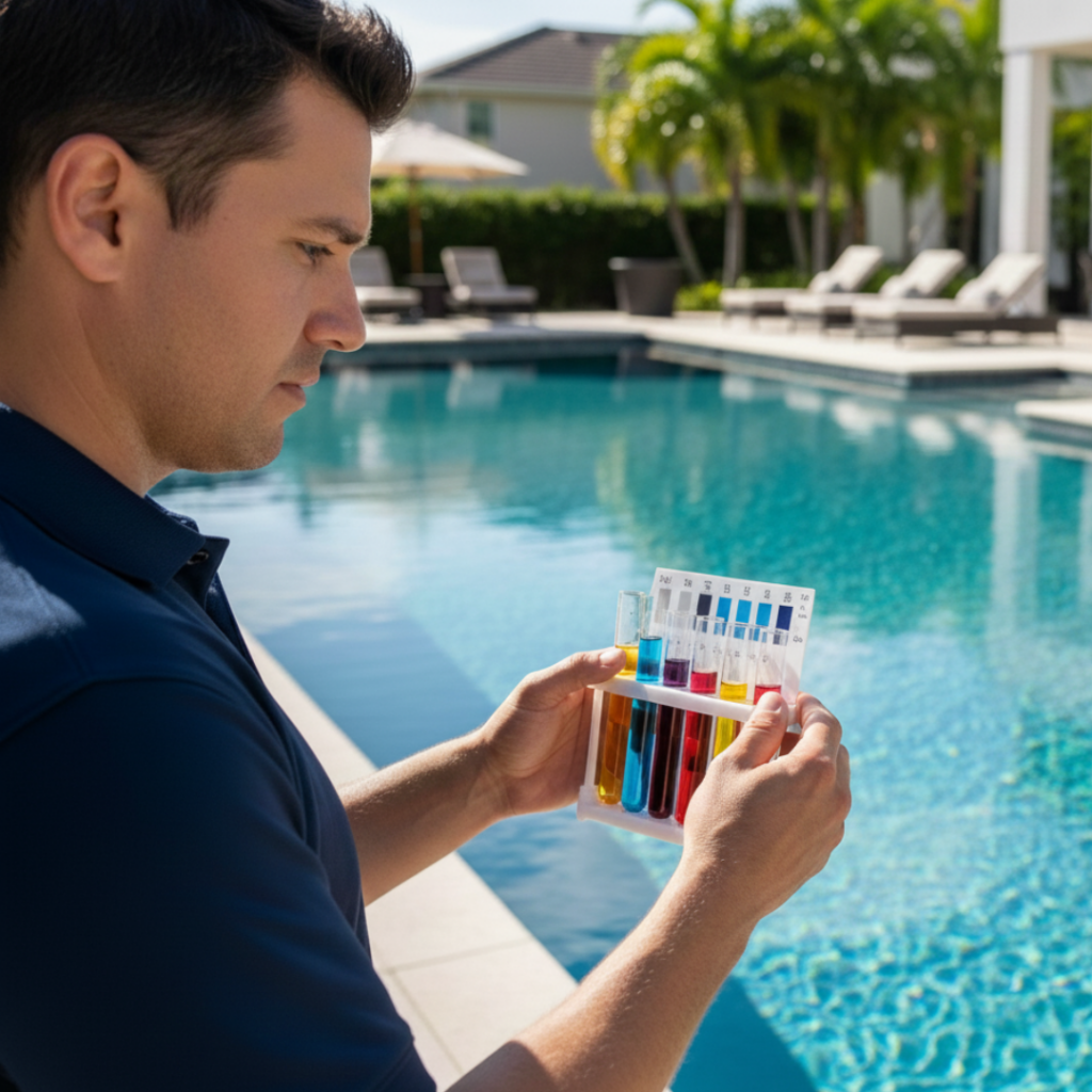 Checking chemistry balance of swimming pool