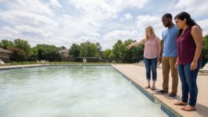 people standing by pool