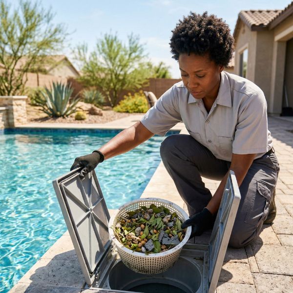 woman cleaning pool