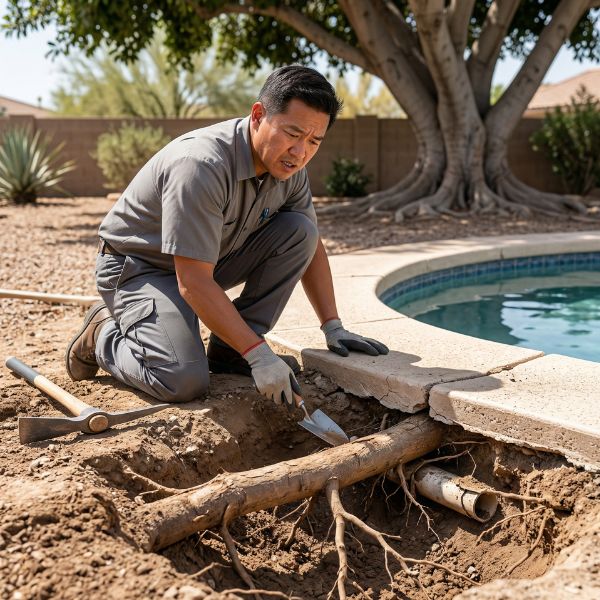 man cleaning pool roots