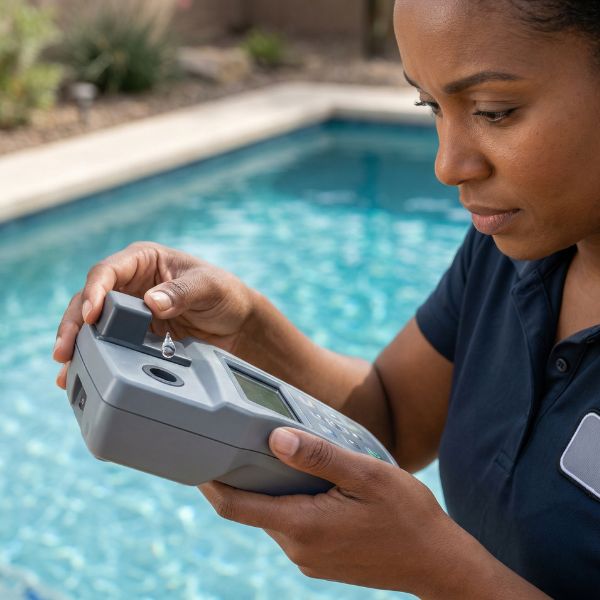 woman testing pool chemicals