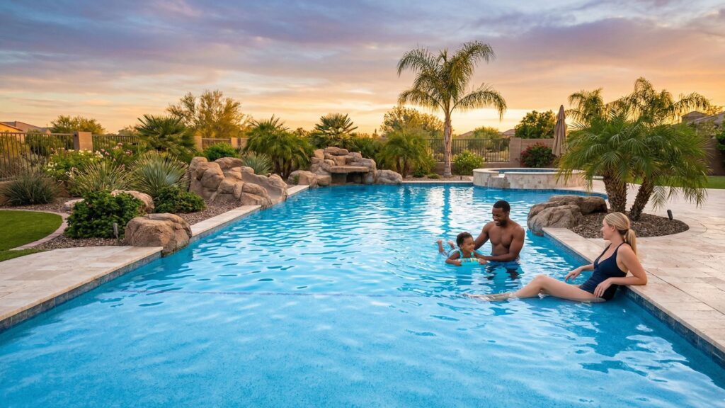 family swimming